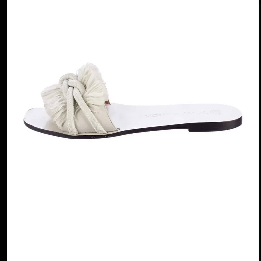 Tory Burch white rope slide raffia sandal 7.5 resortwear